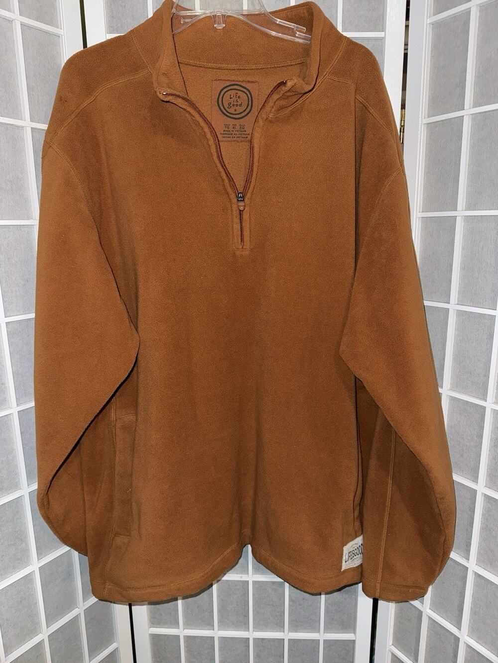 Life Is Good Sweater Mens Extra Large Orange Quarter Zip Pullover Fleece